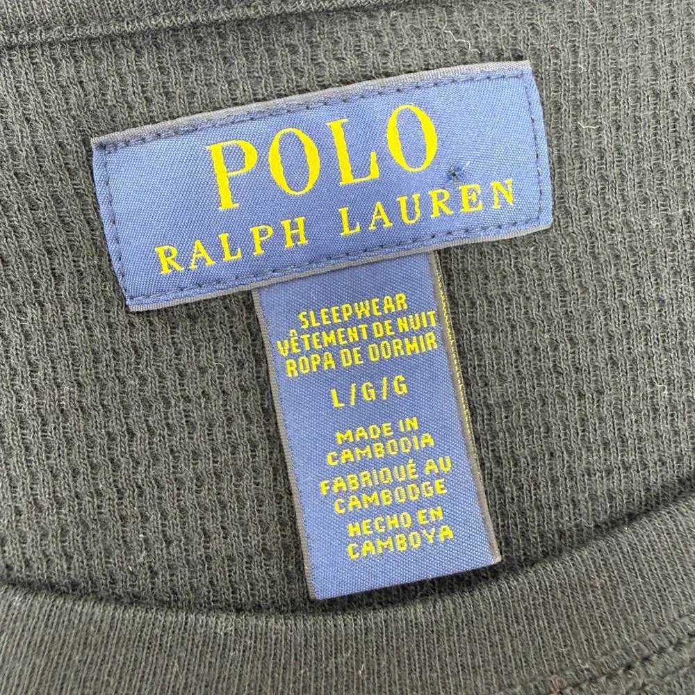 Polo Ralph Lauren Men's Black Thermal Long Sleeve Sleepwear Shirt‎ Large NEW